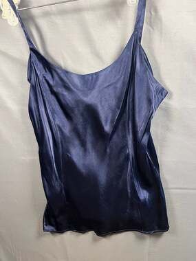 Compagnie Internationale Express Navy Blue 100% Rayon Satin Cami Sheer